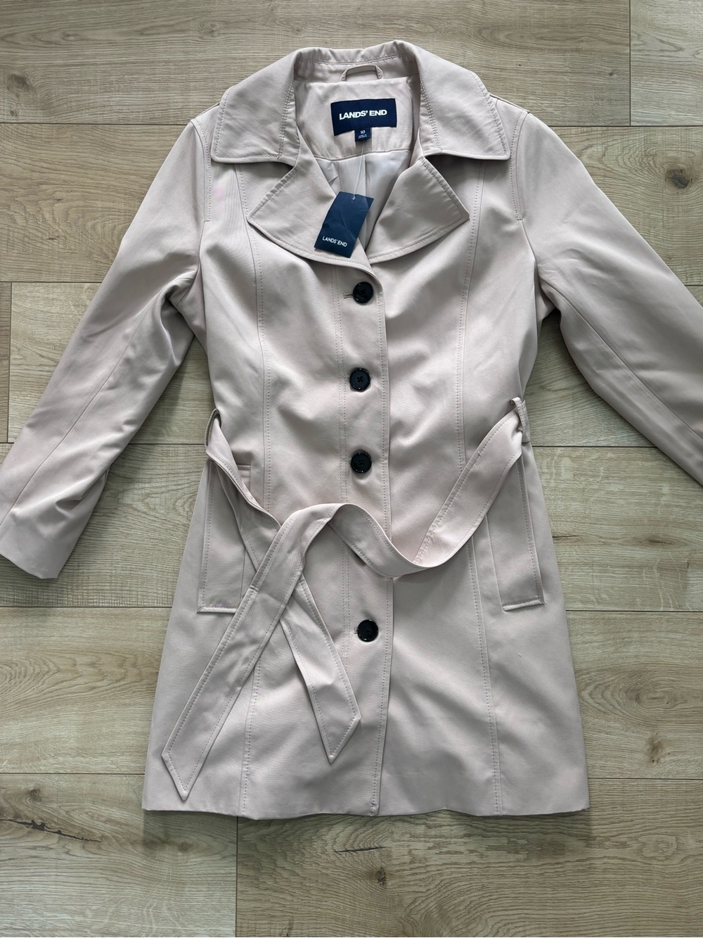 NWT Lands' End Women's Light Tan Trench Coat Rain Jacket Classic Preppy Trench